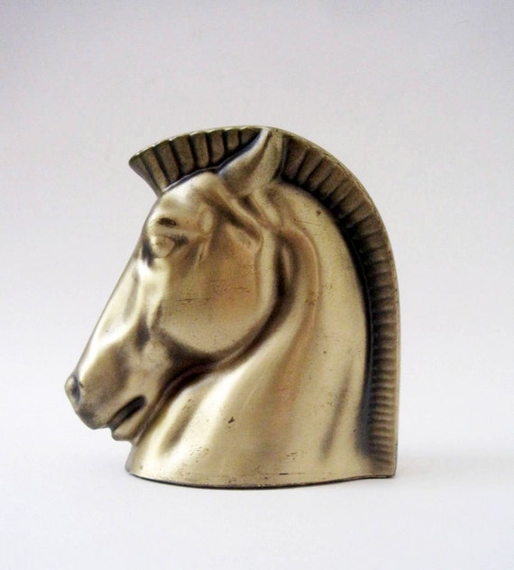 Vintage Mid Century Gold Trojan Horse Head Sculpture Hollywood