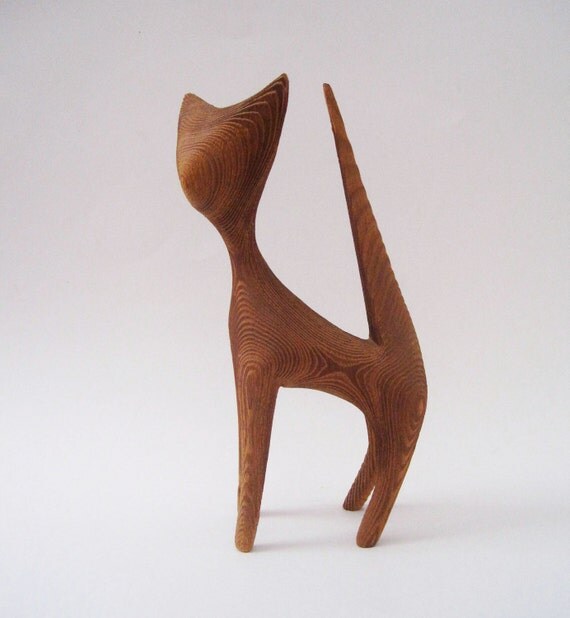 Danish Modern Wooden Cat Figure Svensk