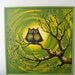 RESERVED. Mid Century Modern Large Owl Painting Signed by Artitst C. Roberts