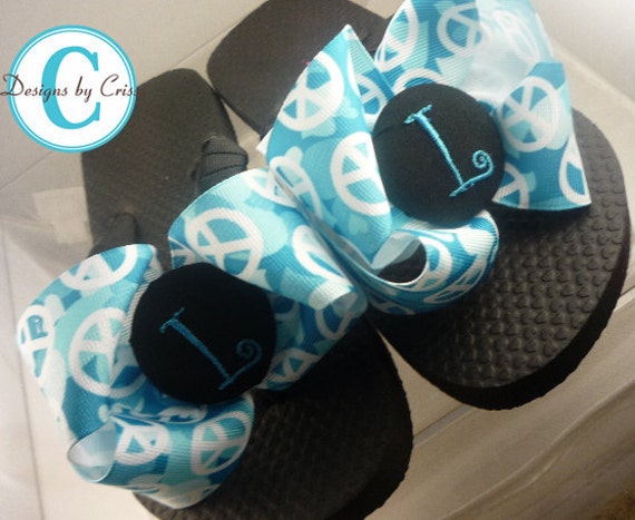 Personalized Bow Flip Flops Peace Sign Initial by BowFlipFlops