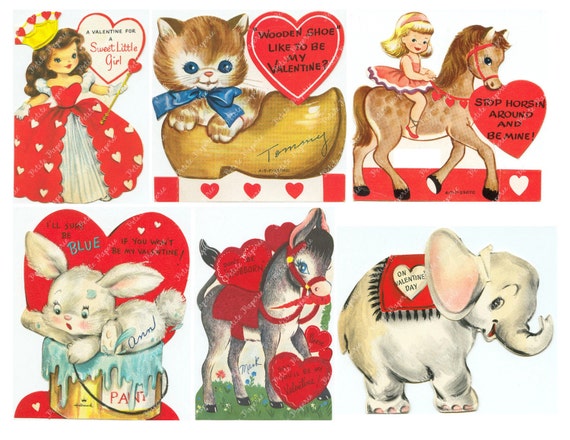 Vintage Valentines Day Cards Digital Download Collage Sheet C