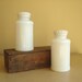 Vintage milk glass spice jars, large spice bottles, 2 apothecary jars