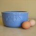 Yellow ware baking mixing bowl, blue glazed