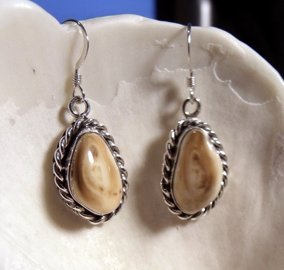 Elk's Tooth Ivory Earrings in Sterling Silver RF314 by RioFire