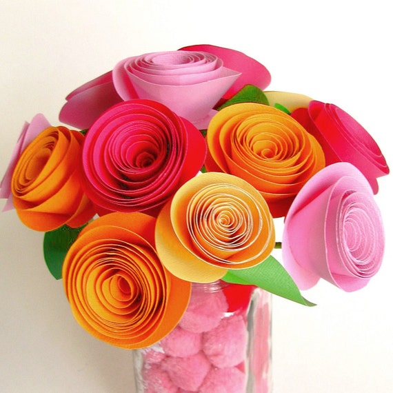 DIY Paper flower bouquet . pink and orange . LARGE flower kit