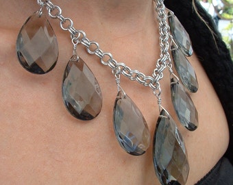 Vintage Chandelier Drop Necklace, Chainmail Necklace, Aluminum Necklace