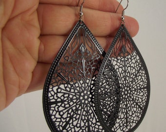 Large Black Teardrop Earrings, Black Earrings, Statement Earrings, Gift for Her, Unique Jewelry, Gift under 25