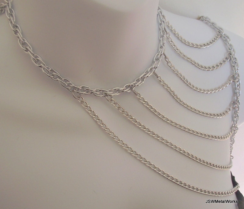 Silver Aluminum Shoulder Harness Necklace Body Harness Body