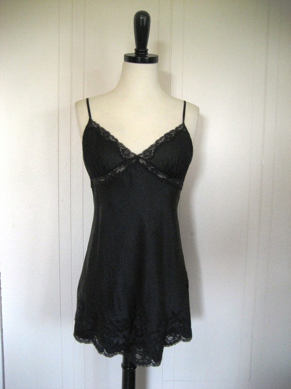 Short black silk nightgown dress slip Victoria's by posypower