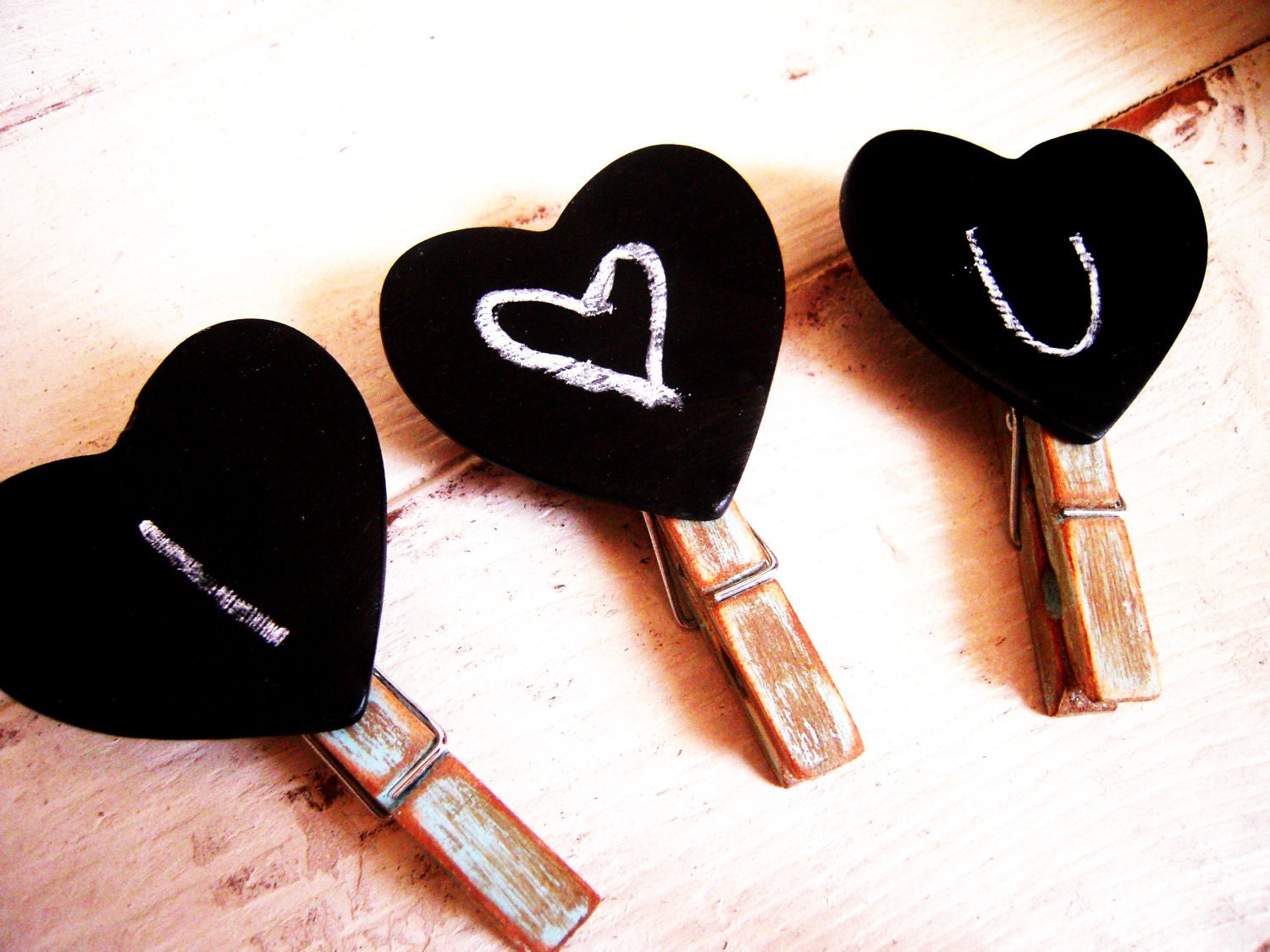 Chalkboard Clothespins Heart Decorative Clothespins Blue and