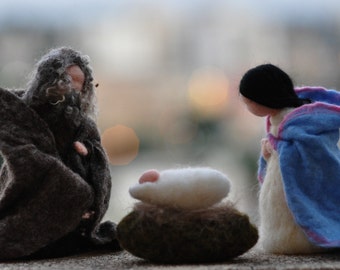 Needle felted Nativity Set / Nativity-Waldorf / 3 pieces-/Holy Land-mother and child, father,needle felt by Daria Lvovsky-Made to orders