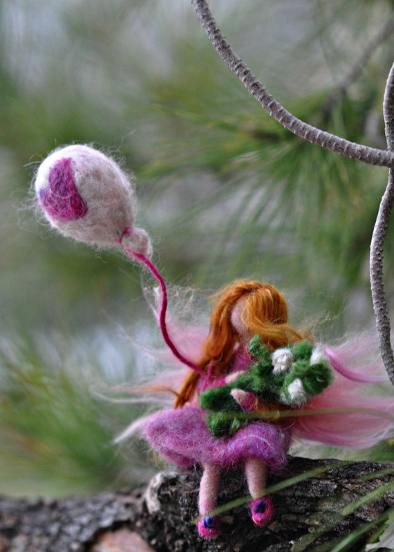 Needle Felted Valentine Blessing Fairy-Pink FairyWaldorf
