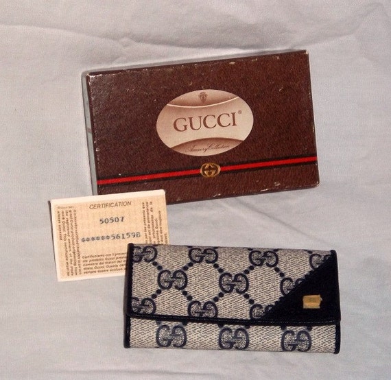 Vintage NIB 1983 Gucci Key Chain Wallet RARE Blue Certificate