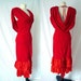 1980s Bombshell Ruched RED Wiggle Dress - Ruffle Peek-A-Boo - Party Disco - NWT - Small 5