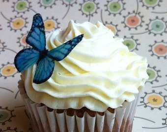 The Original EDIBLE BUTTERFLIES - Small Bright Blue Monarch - Cake & Cupcake toppers - Food Decorations