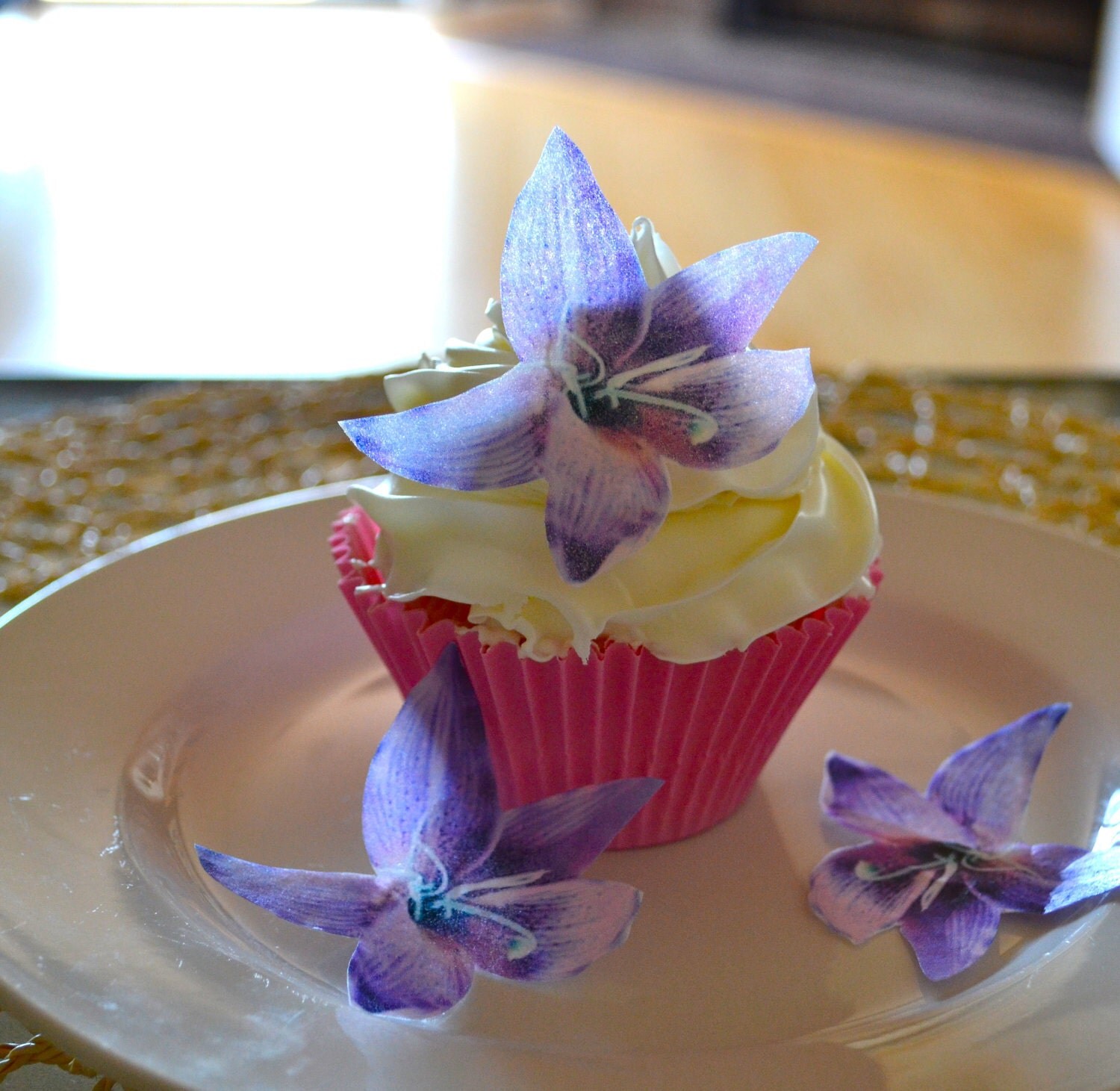 Edible Lily Flower Purple set of 12 Cake & Cupcake