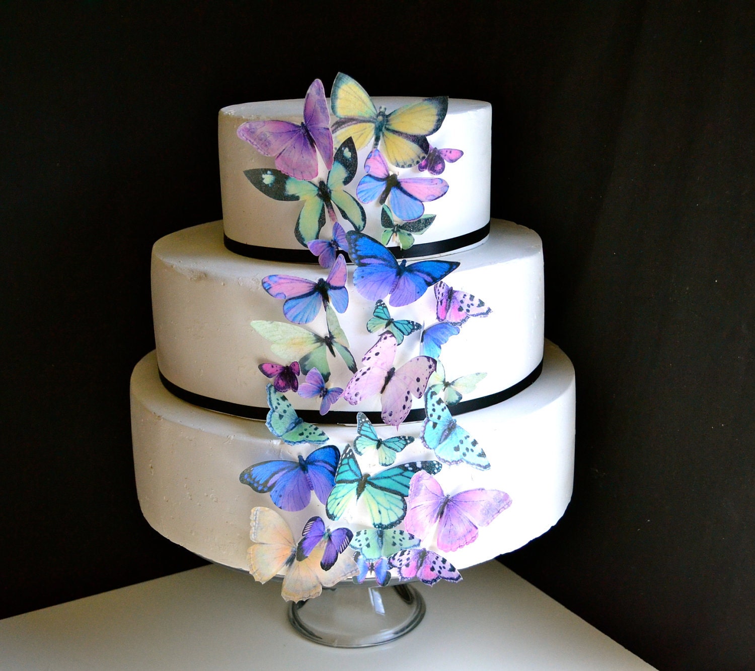 Edible Butterflies Purple and Green Butterfly Cake by SugarRobot