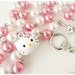 Bell Charm Hello Kitty Necklace with SilverToggle Clasp in Pink and White Pearl