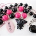 Vampire Kitty Necklace, Beaded Black and Fuschia Chain with Figure Pendant in Silver - Kawaii Jewelry, Oshare Kei