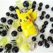 Long Pikachu Necklace, Black and Yellow Beaded Chain, Anime Figure Pendant, in Silver - Pokemon Jewelry