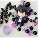 KHR Hibari Kyoya Necklace, Hibarin Character Pendant on Beaded Black and Purple Chain - Anime