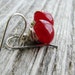 Czech Glass Button Earrings Cherry Red Button Beads Wire Wrapped Sterling Silver
