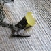 Bird Charm Necklace Antique Brass Sparrow Charm Nature Lover Lemon Yellow Chalcedony Briolette Wire Wrapped