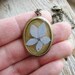 Real Pressed Flower Necklace Botanical Jewelry Resin Pendant Hydrangea Flower Oval Nature Inspired Antique Brass Chain