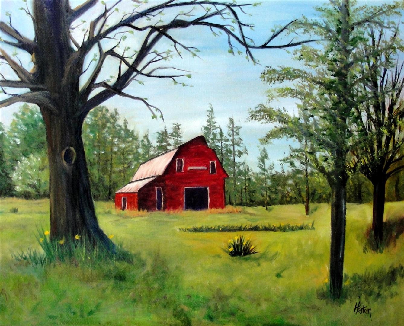 Red Barn in Springtime Original Oil Painting on by WordWeaverArt