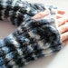 Fingerless gloves - hand knit, OOAK blue, wool, fingerless mittens