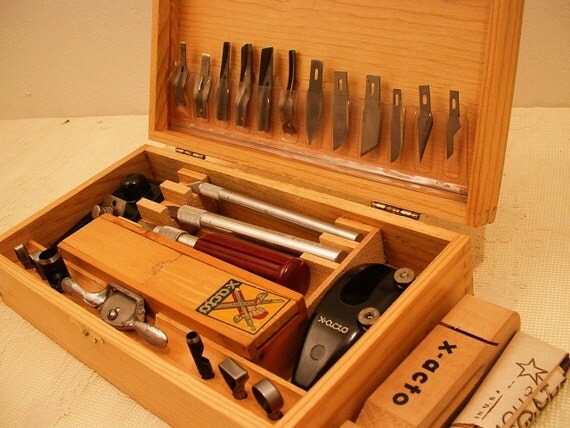 Vintage X Acto Knife Tool Set in Dovetail Wood by MostlyMadelines