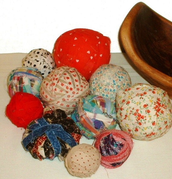 Lot of 11 Rag Balls Vintage Fabric Home Decor by MostlyMadelines