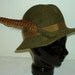Vintage Wool Felt Hat Olive Army Green with Pheasant Feather Womens by Doeskin