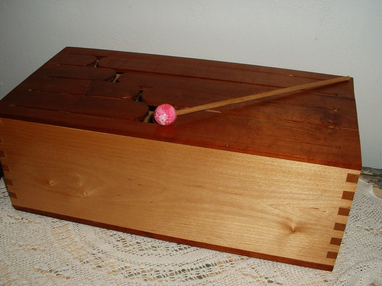 Vintage Wood African Tongue Slit Drum Dovetail Box