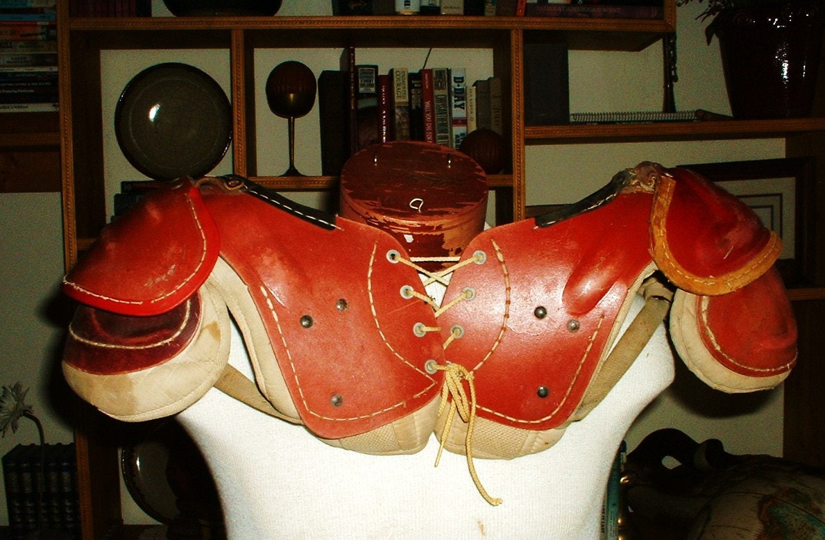 Vintage 1950s High School Football Leather Shoulder Pads Man