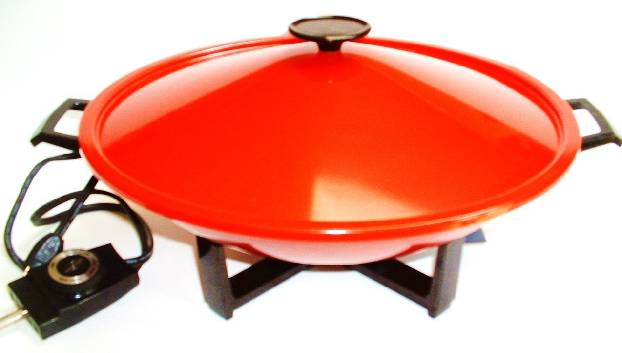 West Bend Vintage Electric Wok Mandarin Red Like
