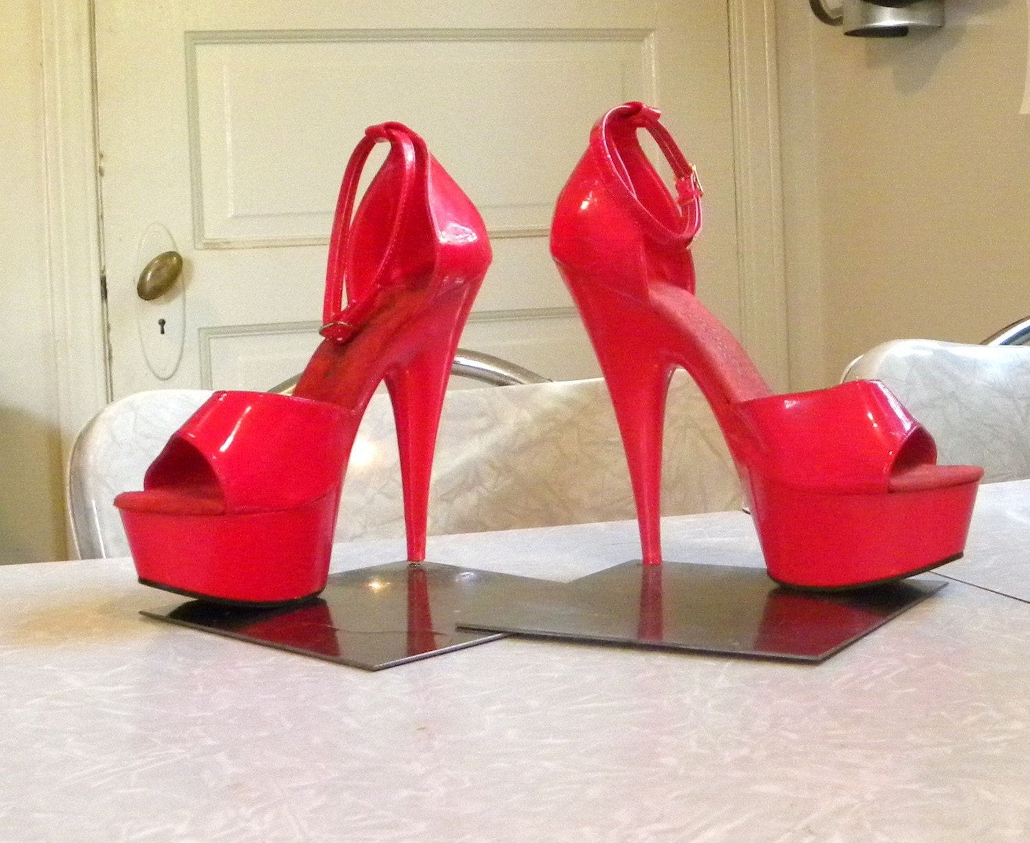 cherry red reclaimed stiletto bookends