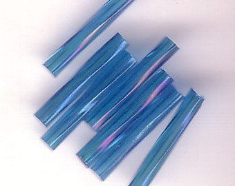 Bugle Beads - Aqua Iris A/B TR - 15mm Czech Twisted Glass Beads - QTY 75