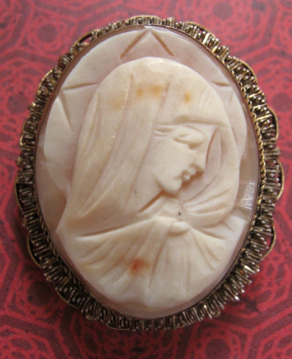 Vintage Virgin Mary Rare Religious Cameo Brooch or by davidjp1927