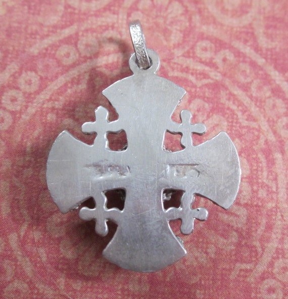 Vintage Sterling Silver Jerusalem Cross With Purple Stone