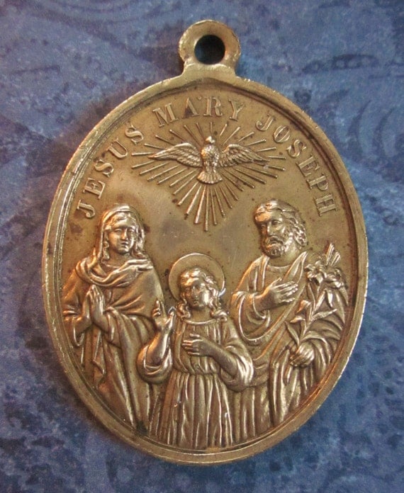 Antique Irish Religious Medal Holy Family Signed O'Connor