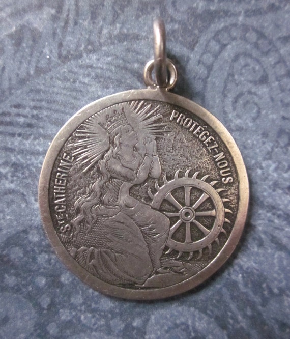 Saint Catherine Of The Wheel Antique French Religious Medal