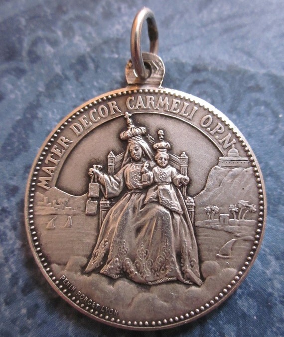 Antique Scapular Religious Medal French Sterling Silver Our