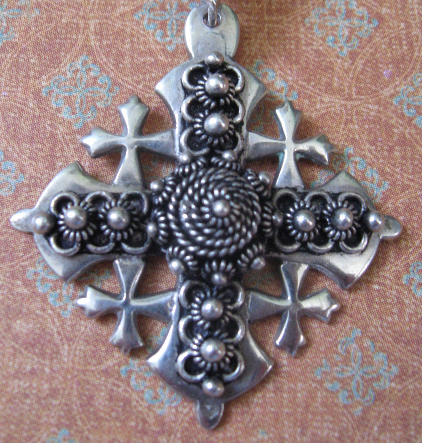 Jerusalem Cross Sterling Silver Large Vintage Pendant