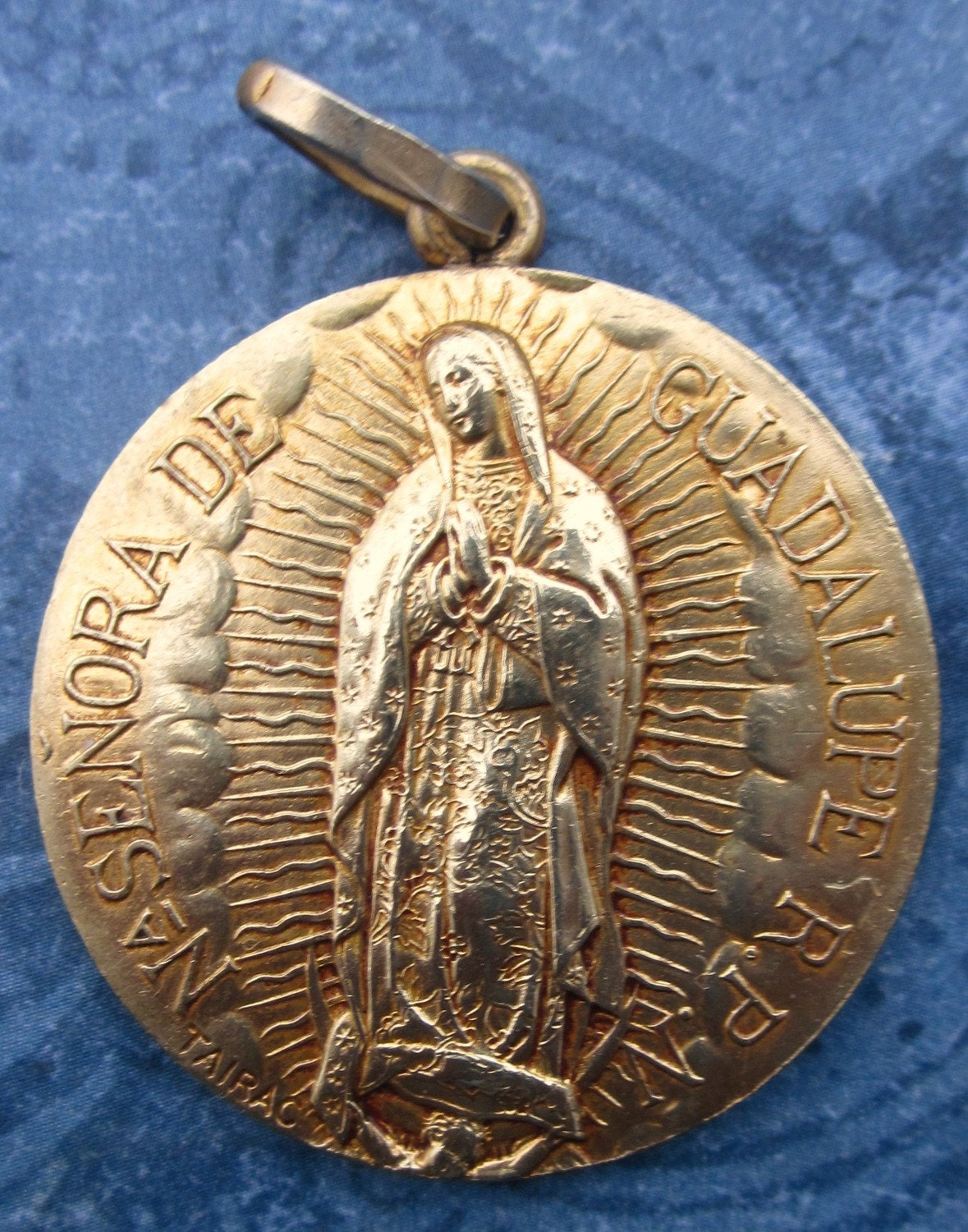 Our Lady of Guadalupe Antique Gold Plated Medal by Tairac