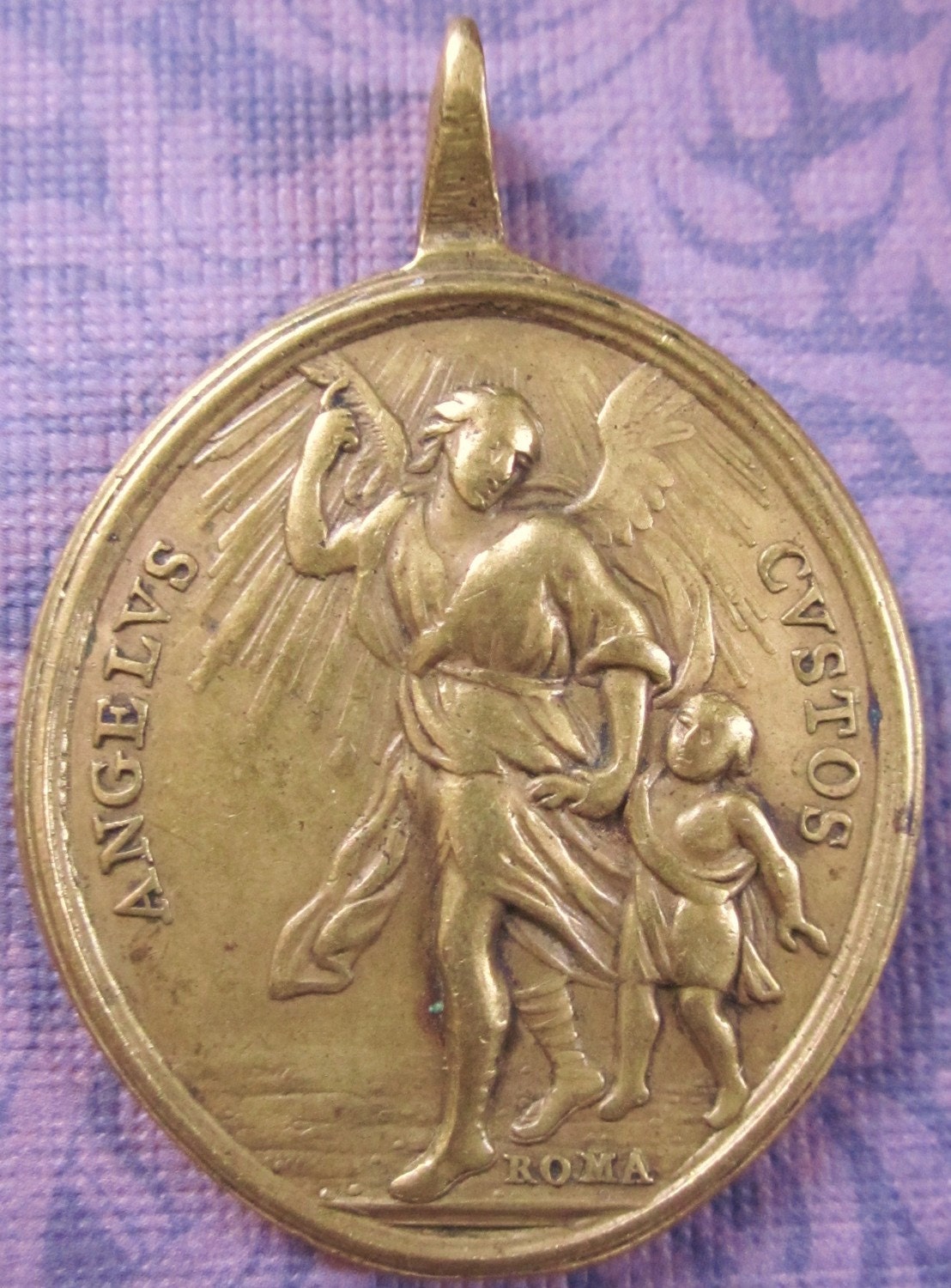 Antique Religious Medal 1700's Antique Guardian Angel
