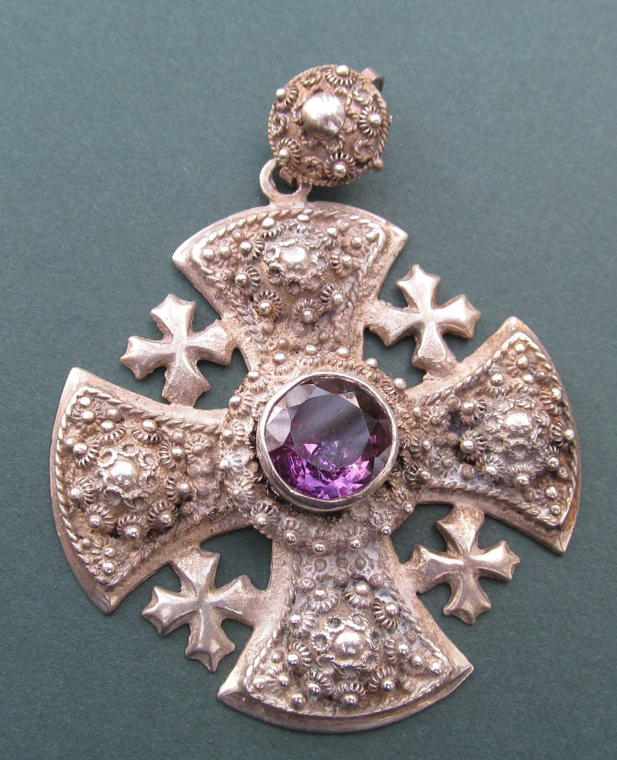 Reserved For L Jerusalem Cross With Purple Stone 900 Silver