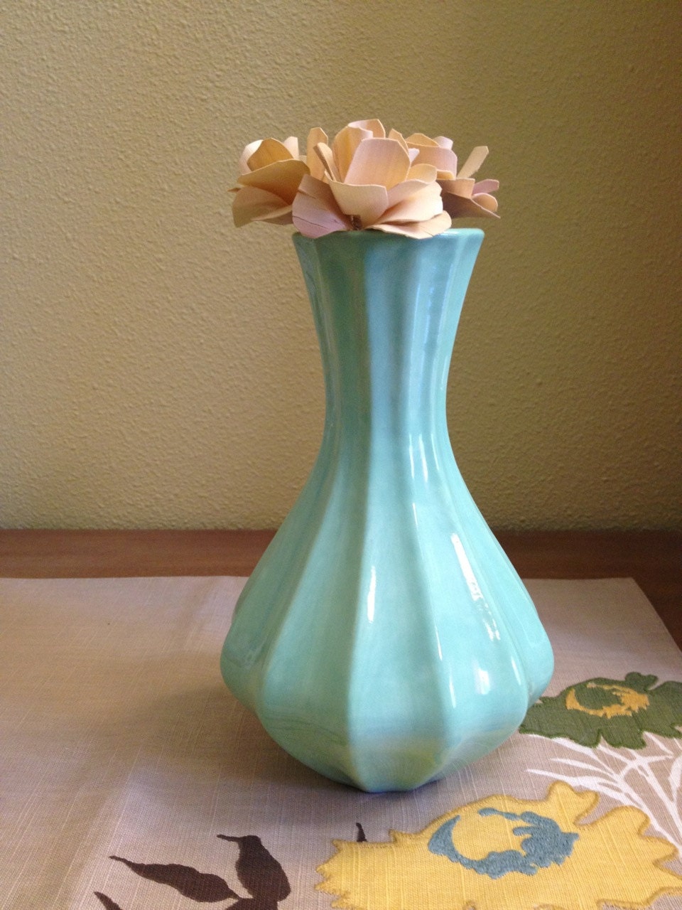 Fluted Organic Sage Green Vase / Ceramic Vases / Contemporary