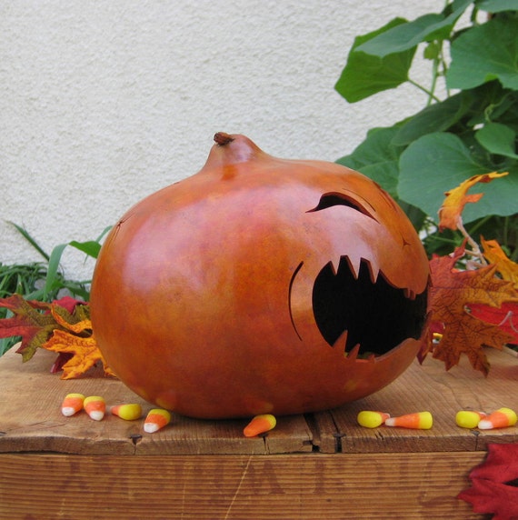 Gourd Halloween Jack-O-Lantern Orange Carved Spooky Candy Bown