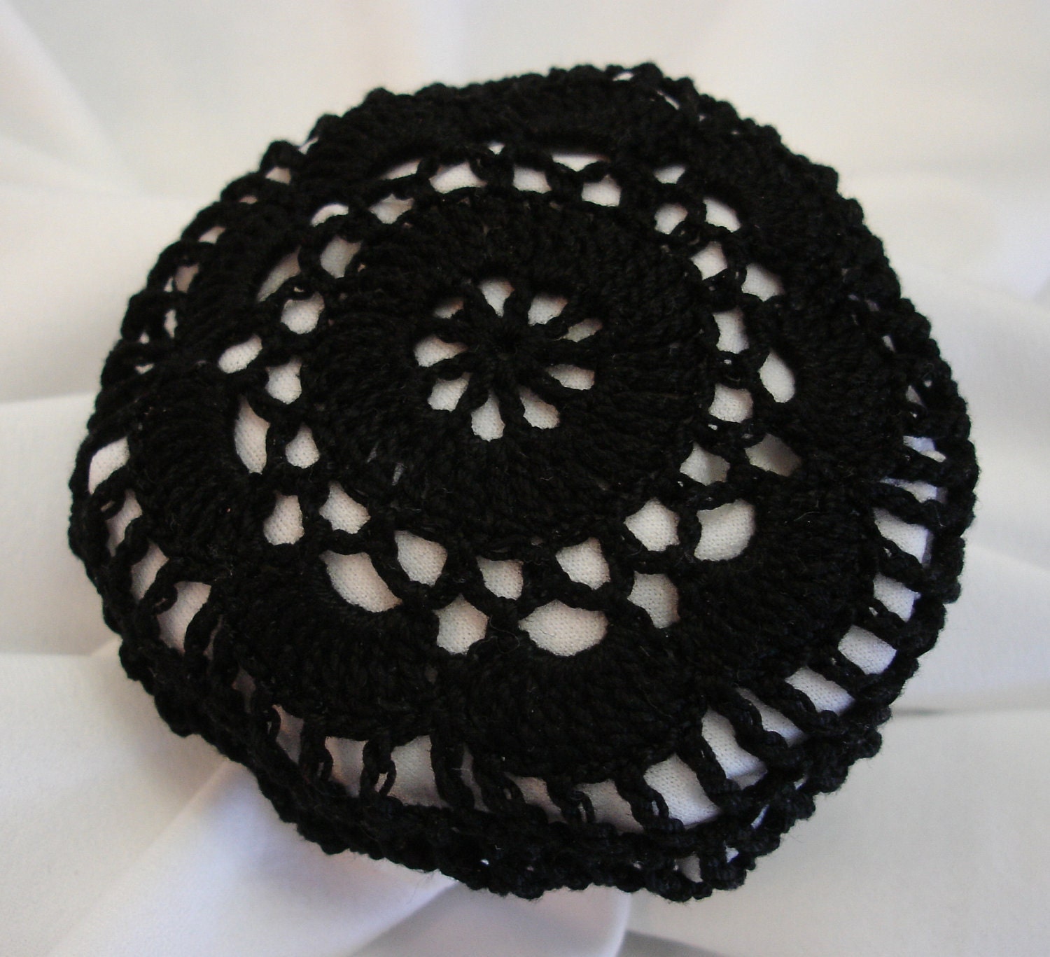 Hair Net / Bun Cover Black Flower Style Crocheted Amish